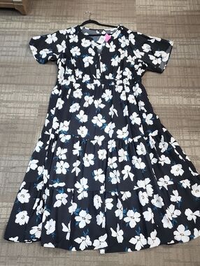 torrid Black Floral Tiered Midi Dress with White Blossoms